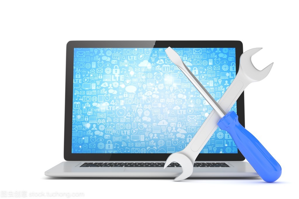 筆記本電腦維修與維護(hù)中的扳手與螺絲刀 工具背后的計(jì)算機(jī)服務(wù)